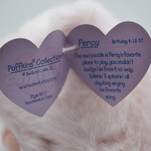 Percy the Pig Puffkins by Swibco Style 6617 Bean Bag Plush - Picture 7 of 8